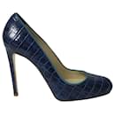 Stella Mccartney Croc-Embossed Rounded High Pumps in Blue Leather - Stella Mc Cartney