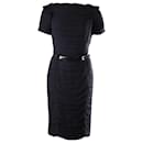Burberry Pleated Midi Dress with Belt in Navy Blue Silk