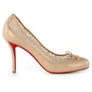 Christian Louboutin Nude Leather and Lace Bow Pumps