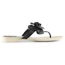 Chanel Black/White Rubber Camelia Thong Sandals