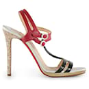 Christian Louboutin Tri-Color Leather Glitter Heel Ankle Strap Sandals