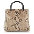 Gucci Beige & Brown Snakeskin Leather Bag With Black Bamboo Top Handles