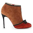 Christian Louboutin Brown & Red Suede Arnoeud Ankle Boots