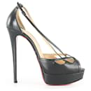 Christian Louboutin Black Leather Madalena Peep Toe Platform Sandals