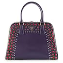 Prada Purple Saffiano Leather Crystal Embellished Pyramid Vernice Handle Bag