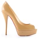 Christian Louboutin Nude Patent Leather Troca Peeptoe Platform Pumps