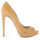 Prada Beige Patent Leather Peep Toe Pumps