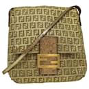 FENDI Zucchino Canvas Shoulder Bag Gold Auth rd2792 - Fendi