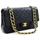Chanel Classic gefütterte Klappe 10"Chain Shoulder Bag Black Lambskin