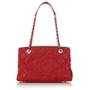 Chanel Red CC Caviar Leather Shopping Tote Bag