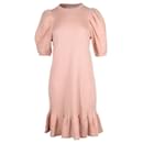 Ulla Johnson Knitted Puff Sleeve Dress in Pink Cotton