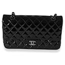 Chanel Black Quilted Patent Leather Medium Classic Double Flap Bag 