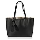 Burberry Black Leather & Haymarket Canvas Small Reversible Tote 
