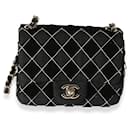 Chanel Black Velvet & Tweed Diamond Stitch Square Mini Flap Bag 