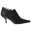Prada Croc-Effect Pointed Ankle Boots in Black Leather