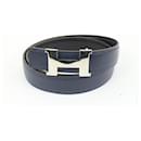 Navy x Black x Silver 24mm Reversible H Logo Belt Kit - Hermès