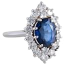 Vintage marquise ring in white gold 18k sapphires and diamonds