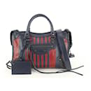 Navy Red Agneau Leather Classic Hardware Striped Outremer City - Balenciaga