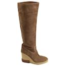 Tods Knee Length Wedge Boots in Brown Suede - Tod's