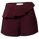 Sandro Paris Ruffled Textured Shorts in Burgundy Polyester  