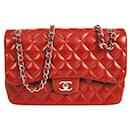 CHANEL Red lambskin Leather Classic lined Flap Jumbo Bag Silver hardware - Chanel