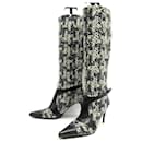 CHANEL BOOTS WITH HEELS 37.5 IN BLACK AND WHITE TWEED BLACK BOOTS - Chanel