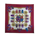 HERMES SCARF THE RIBBONS OF THE HORSE METZ CARRE 90 BORDEAUX SILK SCARF - Hermès