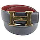 Navy x Burgundy x Gold 32mm Reversible H Logo Belt Kit - Hermès
