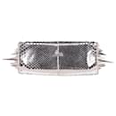 Christian Louboutin Snakeskin Effect Marquise Spiked Clutch in Silver Leather