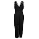 Sandro Floral Lace and Gabardine Jumpsuit in Black Lyocell