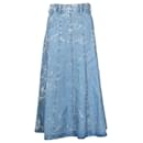 Ganni Bleached High-Rise Midi Skirt in Blue Cotton Denim 