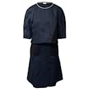 Fendi Kleid mit Umhang und Mesh-Detail aus marineblauem Polyamid