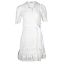 Sandro Paris Zany Gathered Broderie Anglaise Mini Wrap Dress in White Polyester