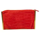 Lanvin Red Suede w. Gold Tone Metal Sides Diamond Stitch clutch Bag Handbag