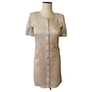 Beige/Gold Front Buttons Jersey Dress - Chanel