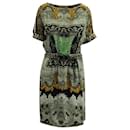 Etro Kleid mit Paisley-Print und Gürtel aus mehrfarbigem Seidensatin