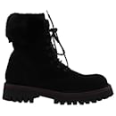 Sergio Rossi Faux Fur-Trimmed Combat Boots In Black Suede