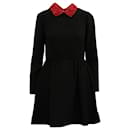 Valentino Floral Collar Dress in Black Wool
