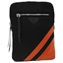 PRADA Clutch Bag Nylon Leather Black Orange Auth ac997 - Prada