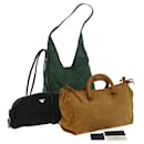 Prada Hand Bag Nylon 3Set Brown Green Auth ar7625