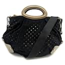 MARNI HANDBAG IN BROWN LEATHER & BLACK SUEDE PERFORATED BANDOULIERE PERFORATED PURSE - Marni