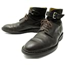 HESCHUNG ANKLE SHOES 9.5 43.5 BROWN LEATHER BUCKLE DERBY LOW BOOTS - Heschung
