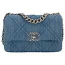 Chanel 19 flap bag in denim with silver & gold hardware