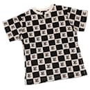 LOUIS VUITTON T-shirt à carreaux à manches courtes 100% coton M Blanc Noir Auth ak159 - Louis Vuitton