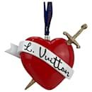 Louis Vuitton Red Heart Ornament with Gold Glitter Sword Preowned