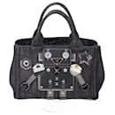 PRADA Canapa Robot Black Silver Denim Saffiano Leather Womens Tote Bag Pre owned - Prada