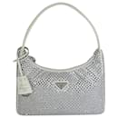 Prada Hand Bag Re Edition 2000 Satin White Mini-Bag with Crystals Bag New
