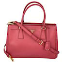 Prada Galleria Double Zip Pink Saffiano Leather Small Tote Hand Bag Preowned