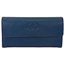 Chanel Wallet Timeless Gusset Flap CC Logo Long Wallet Bleu marine d'occasion
