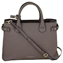 Burberry Tote Banner House Check Leather Canvas Medium Hand Shoulder Bag d'occasion
